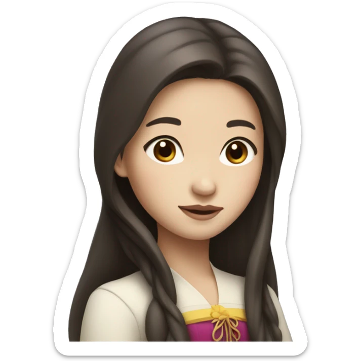 Asian girl with long brown hair and snow white skin sticker