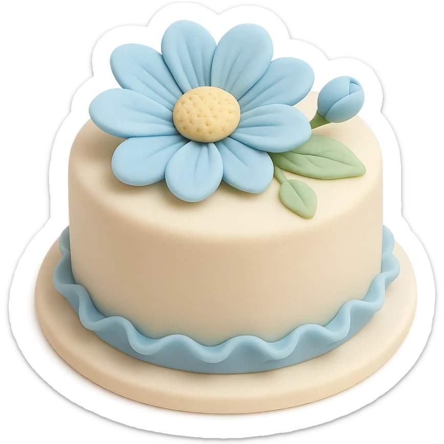 blue flower fondant cake art style sticker