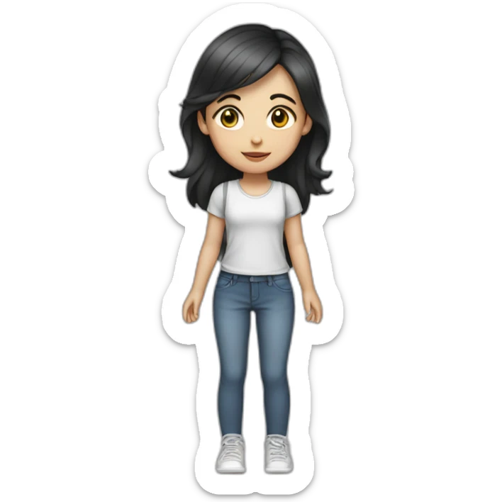 young girl with dark hair5 and white skin full length sticker