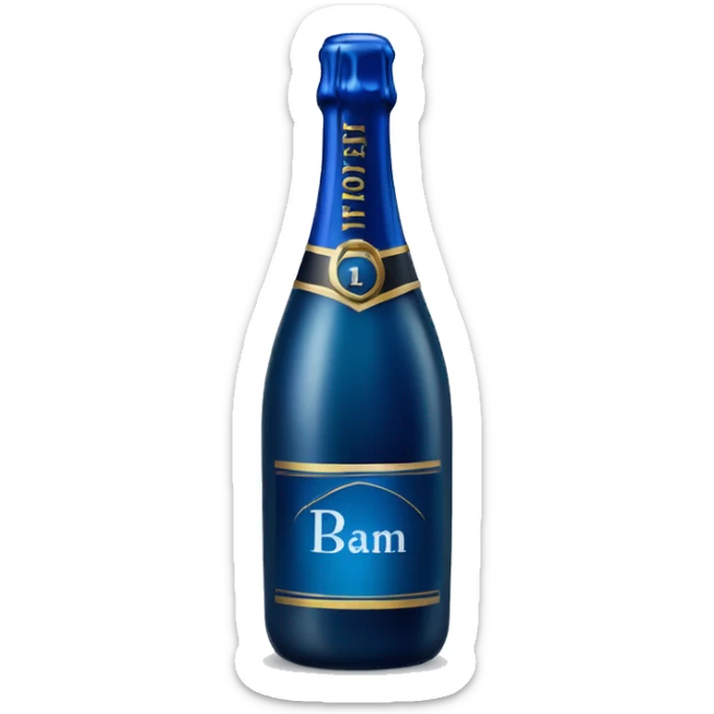 Realistic dark  blue champagne bottle with glass of blue champagne.  sticker