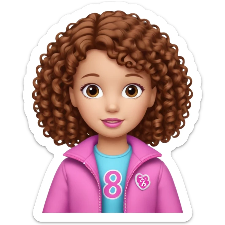 2 year old cute girl with Barbie clothes on and short curly brown hair sticker