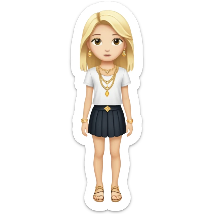 Full body white teenage girl with blonde hair, choni style with gold jewelry sticker