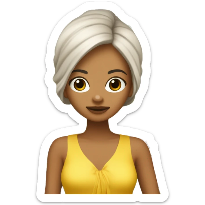 crea a una persona de cabello corto castaño, test blanca en un parque lleno de flores, que ella luzca con vestido amarillo y al lado tenga su mascota una chihuahua con un vestido amarillo tambien, las dos deben verse paseando en el parque  sticker