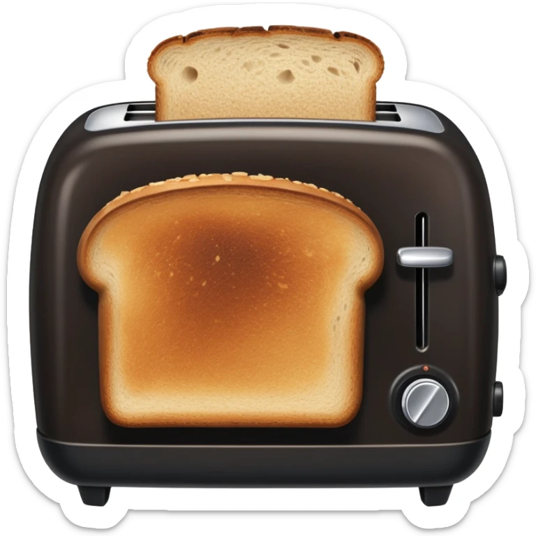 An overly toasted slice of bread, dark brown to nearly black, with burnt edges and a rough, crispy surface — showing signs of being left in the toaster too long sticker