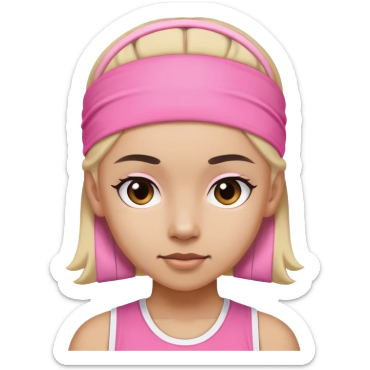 The face of a gymnast in a sports pink headband sticker
