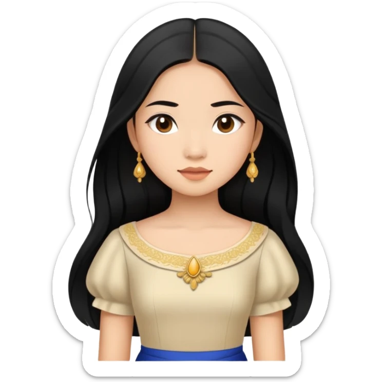 Beautiful Asian girl with long black hair wearing Filipiana dress sticker