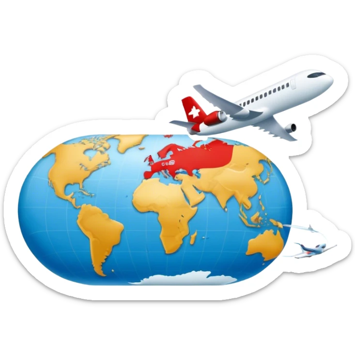 Carte du monde avec une ligne en pointillés rouge entre Fort-de France en Martinique et Paris en France avec un avion au milieu du trajet  sticker