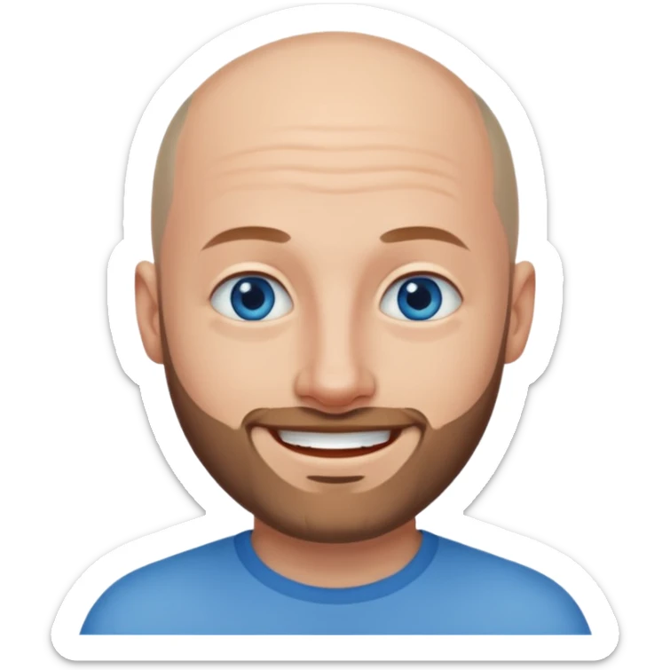 homme yeux bleus presque chauve et une barbe courte moins de chevaux et sourir sticker