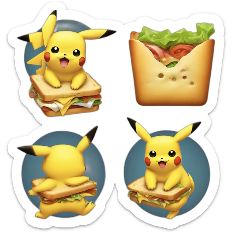 Pikachu qui mange un sandwich avec la tête de son Goku sticker