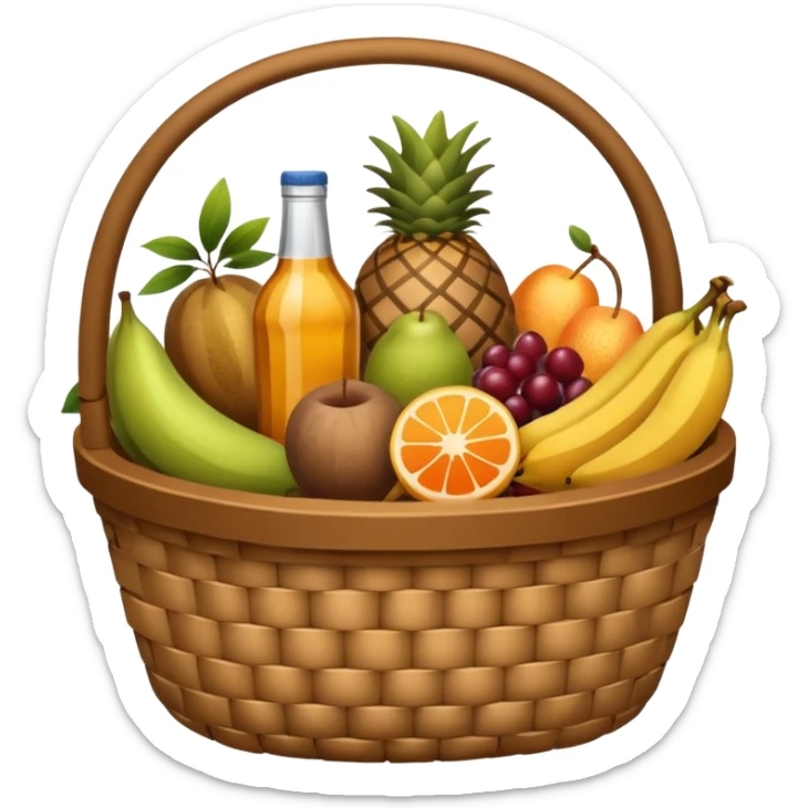 Food Basket, Brown basket with both food, drink and fruits sticker