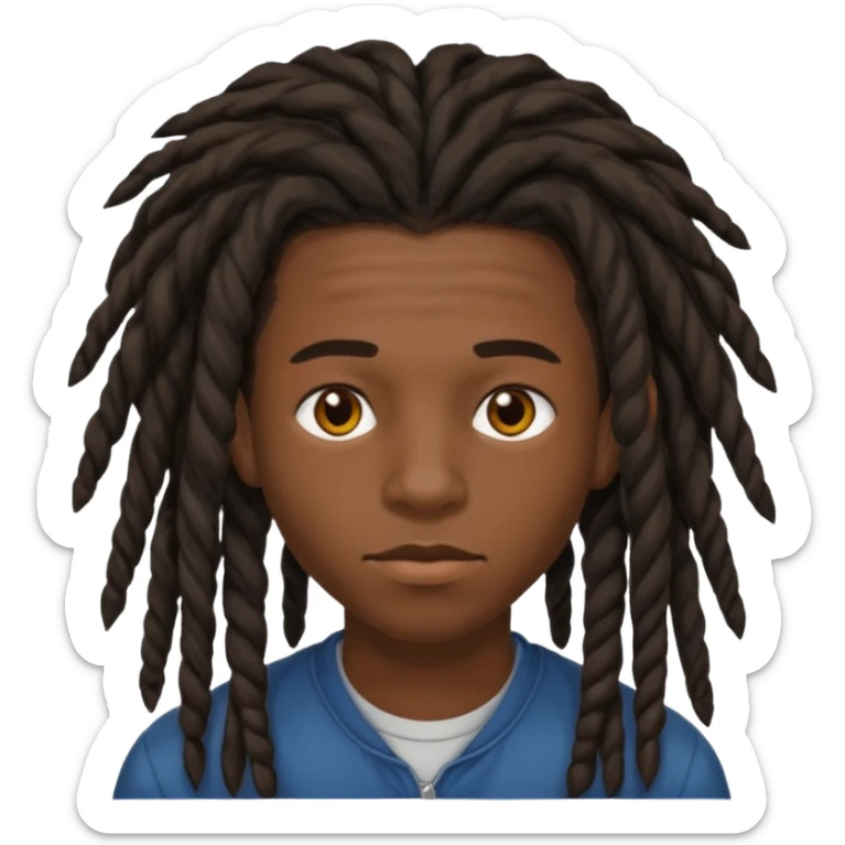 Une homme de 17 ans il a la peau noir foncé , des lèvres pulpeuses et un regard nonchalant. Il a un des locks sticker