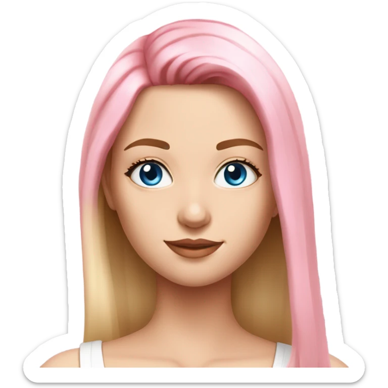 beautiful woman, long straight blonde hair, blue eyes, white tank top, pink hair highlights  sticker