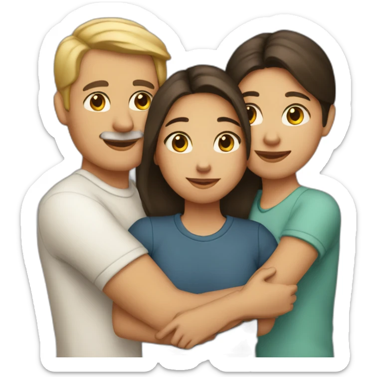A girl hugs her parents (light skin color, dark hair) sticker