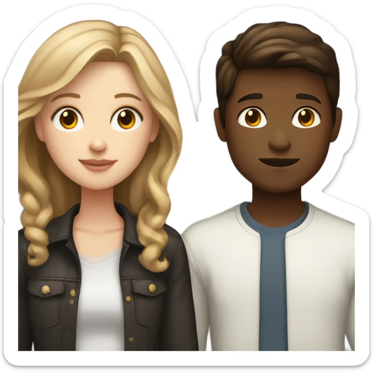 White girl with light brown hair and a white boy with dark brown hair kissing sticker