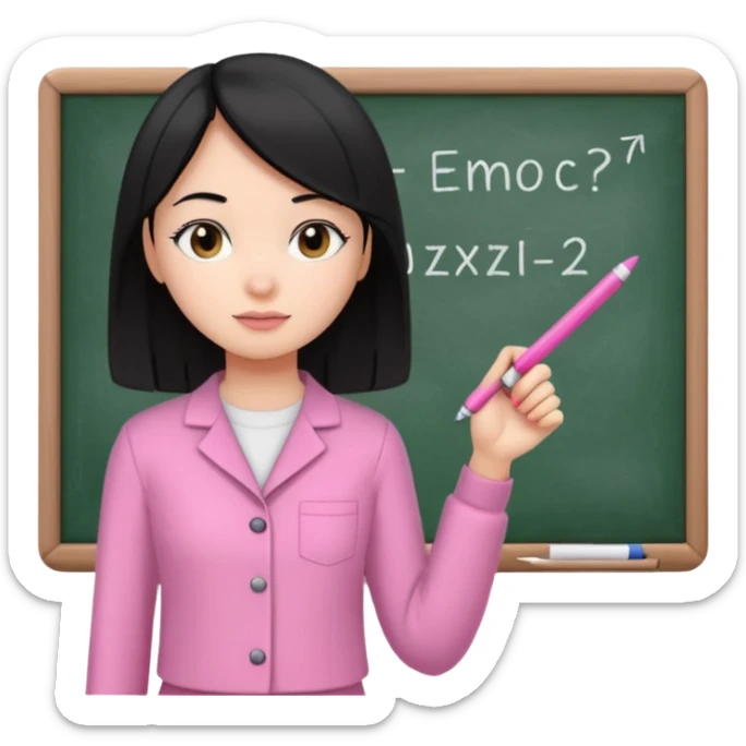 a girl with black straight like hair wearing pink not hot pink 2 piece set teaching up on a board sticker