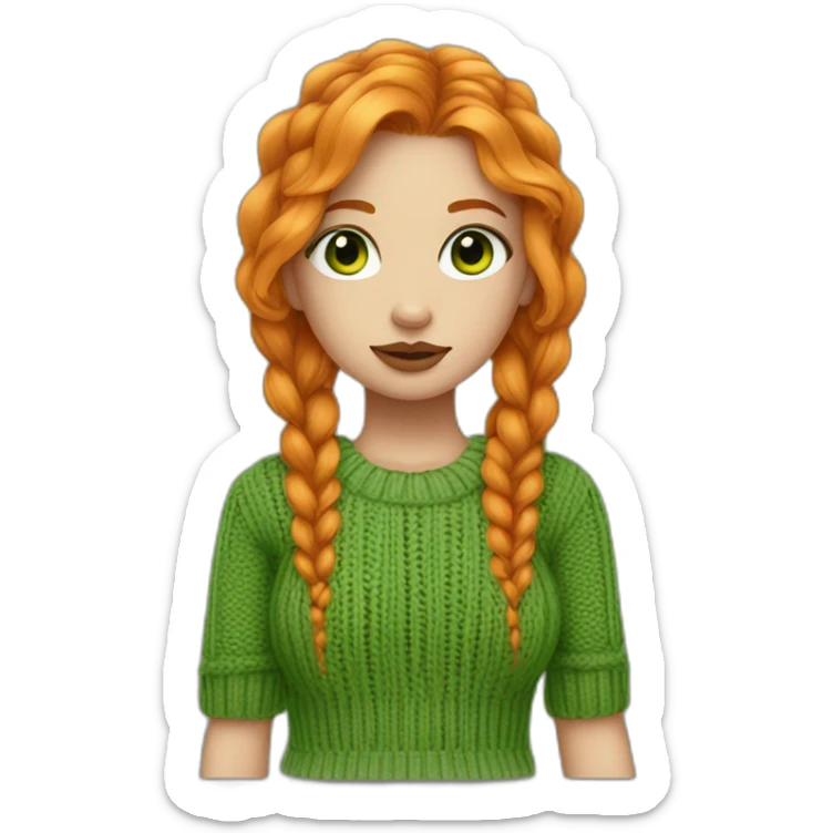 orange hair with dark brown roots girl with green eyes and a septum piercing and green knitted shirt sticker