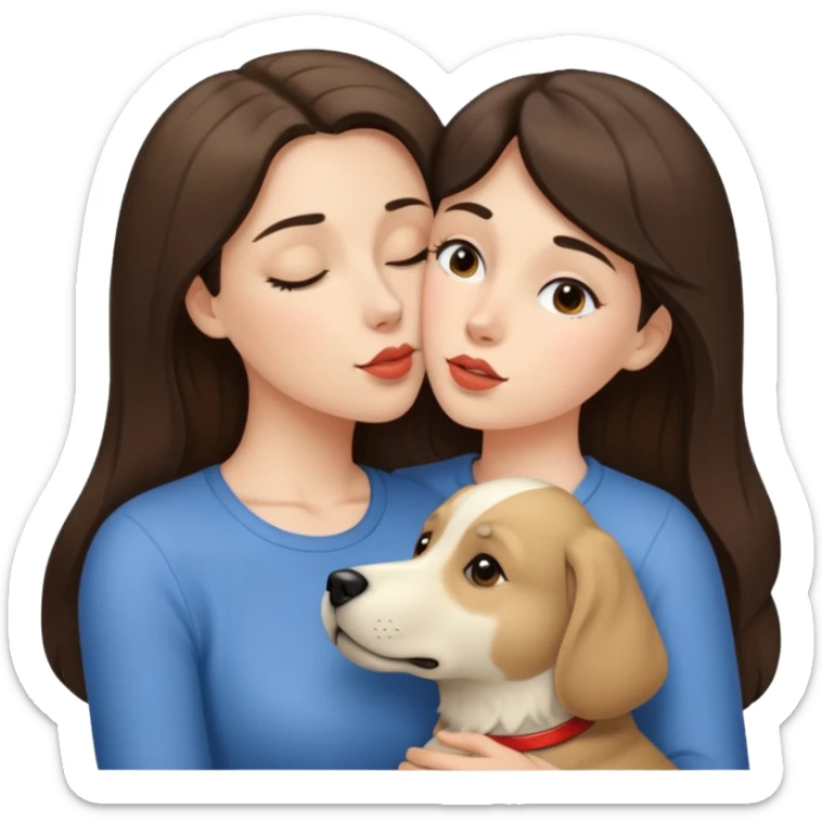 White brunette woman kissing large beige dog sticker