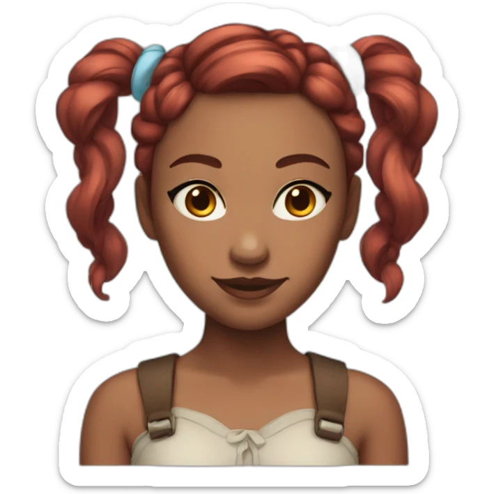 Woman with brown skin, fantasy red hair with two pigtails and light blue eyes  sticker