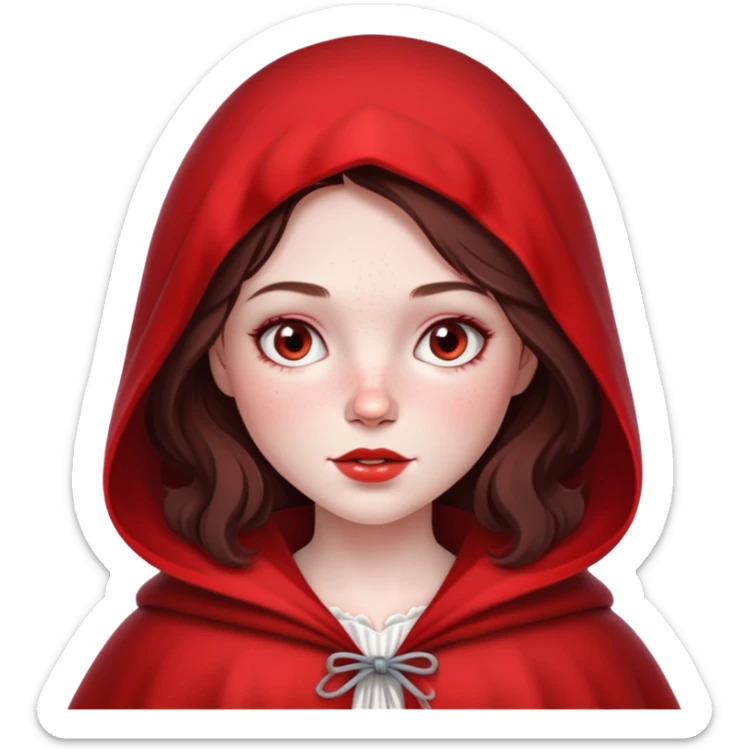 Little red riding hood, pale skin with freckles dark brown hair sticker