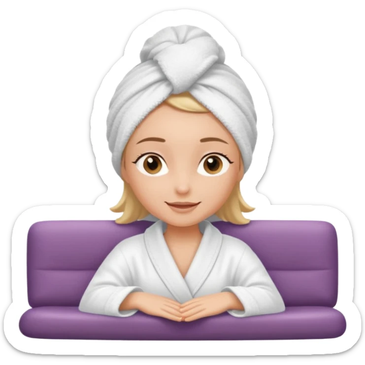 spa A contented and relaxed girl with a towel on her head in a white robe lies on a couch sticker