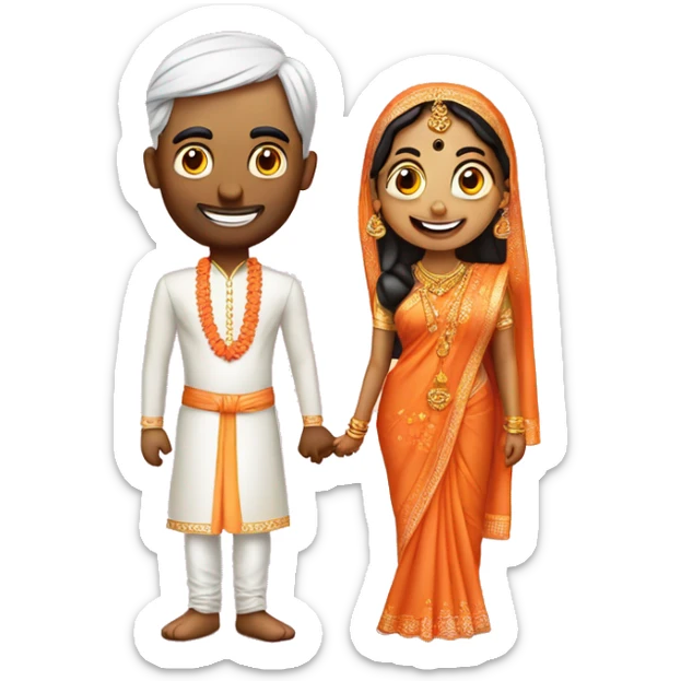 a man and woman saying vanakkam in hindu wedding sticker