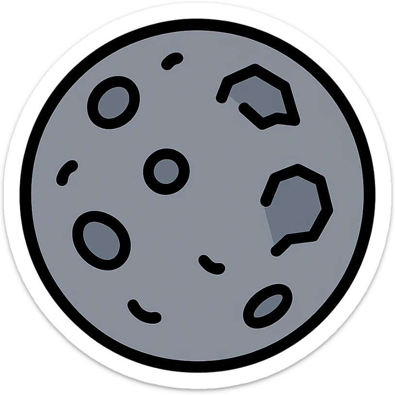 planet emoji, round, rocky gray, covered in pitted marks and rough patches sticker