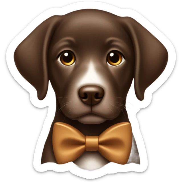 Chocolate labrador cute puppy with small white patch of fur on chest and rich caramel bow tie  sticker