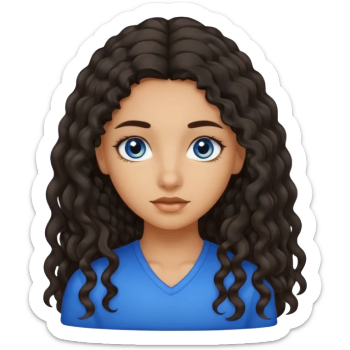 Girl with olive skin, blue eyes and dark semi curly long hair sticker