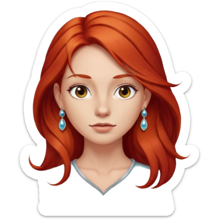 une personne joli, aved des cheveux long roux, des boucles d'oreilles de face dans un rond  sticker