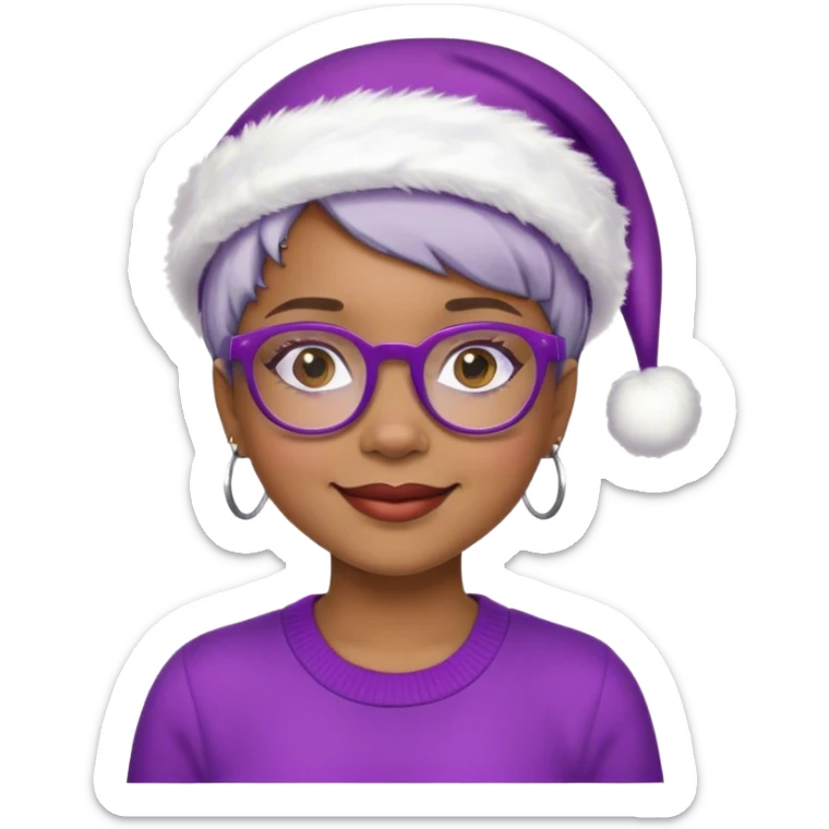 Light skinned Black girl with purple glasses short natural gray haircut celebrating Christmas sticker