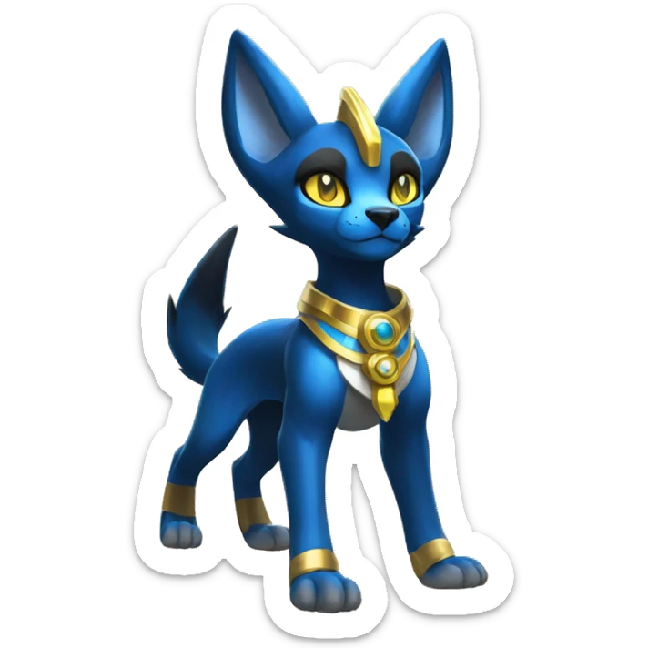 Black godly overpowered ethereal majestic Egyptian Lucario-Umbreon-Cat. Golden Anubis-Rings and yellow ring-markings. Full body sticker