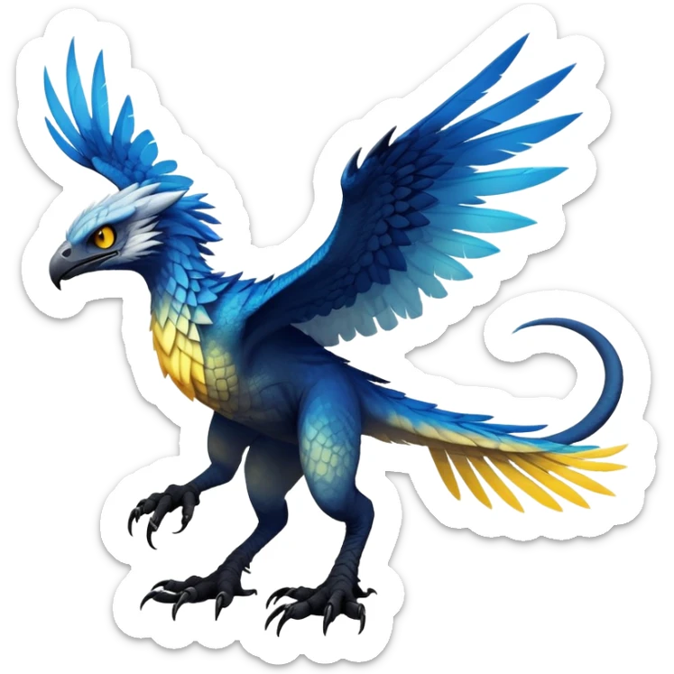  Cool Edgy blue-yellow-black-gradient ethereal badass Raptor-Fionbri-Vernid-Trico-animal-creature full body  sticker