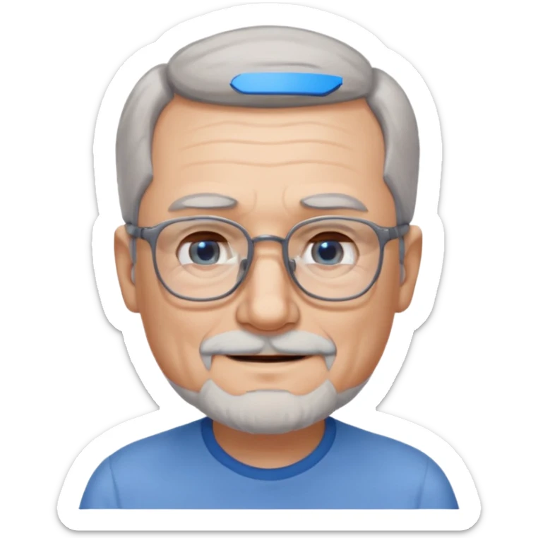 Create me an emoji of an old man. Gray short size hair. Gray beard. Squarer Glasses. Blue eyes. Little smile sticker