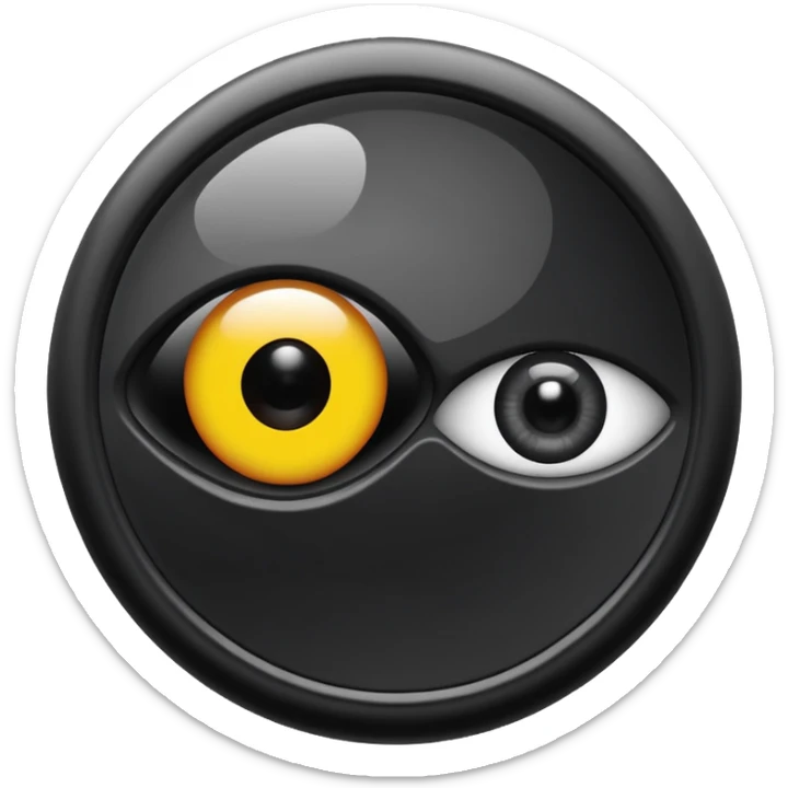 Minimalist emoji-style sticker of a black surveillance camera lens with a demonic eye inside, grayscale, with the words “ALWAYS WATCHING” below

 sticker