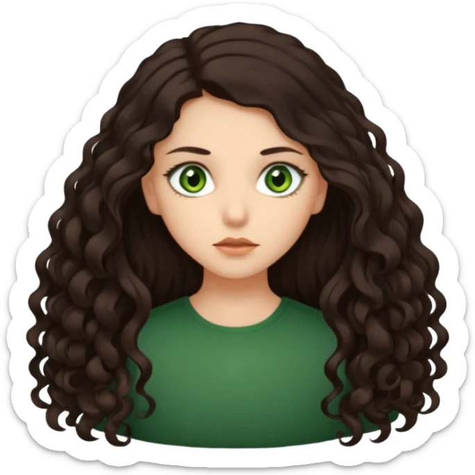 Two scornful girls, 1: long ironed straight darkbrown hair, green eyes, 2: long curly darkbrown hair, brown eyes sticker