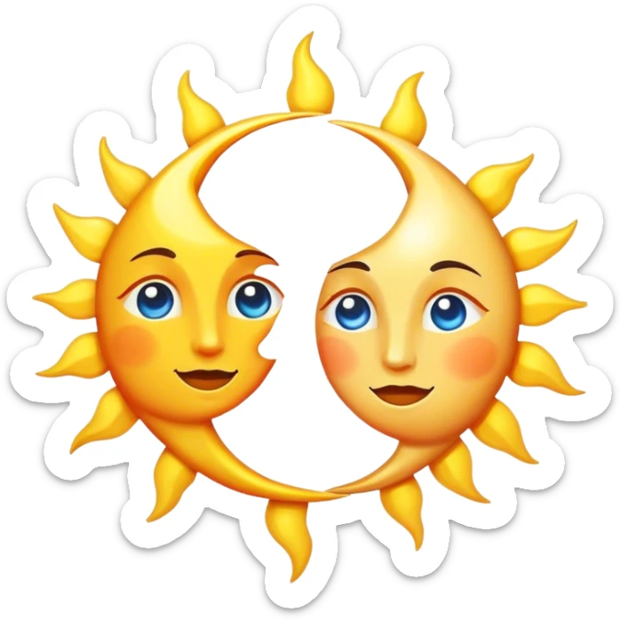 Un sol brillante y una luna reflejando su luz. La luna no compite con el sol, sino que lo engrandece con su reflejo. Si intentara brillar por sí misma, desaparecería. sticker