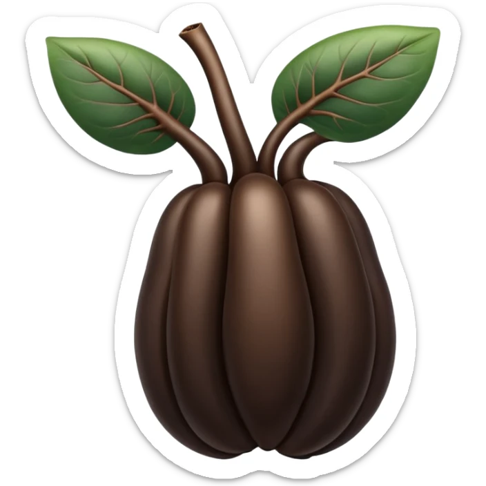 A realistic illustration of black ginseng root (heuksam) in the style of iPhone emoji: glossy dark brown-black color, smooth gradient shading, subtle texture details on the root surface, elegant natural curves, clean simple shapes, no outlines, slight 3D depth, high-quality digital illustration.
 sticker