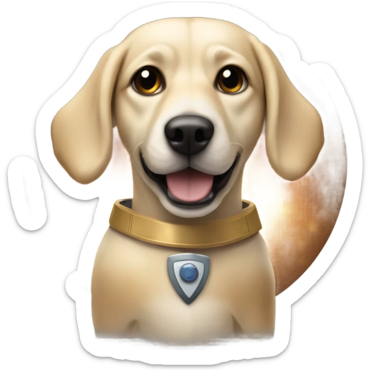 Create me an emoji of a blonde Canaanite dog on a spaceship sticker