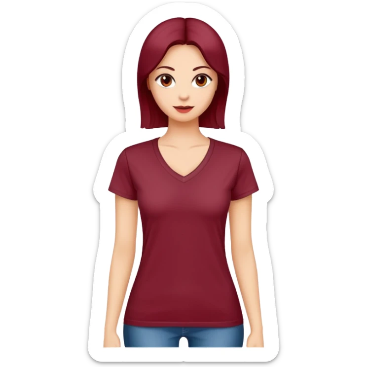 women's wine red cotton t-shirt with V-neck, feminine cut, no background, only the clothing item sticker