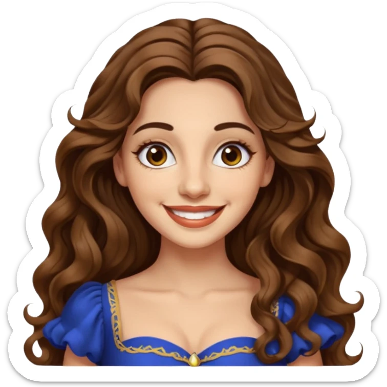 30 yr old italian woman, long brown wavy hair, big brown eyes, huge smile, fancy dress, no bangs,  sticker