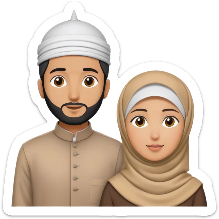 a muslim couple looking up (standing separate) (hijabi and muslim man with topi) sticker