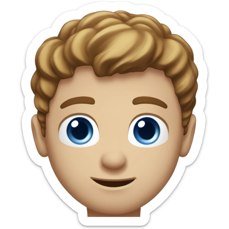 A head and shoulders shot of a 34 year old white man, with short brown hair,   with blue eyes wearing a t-shirt. sticker