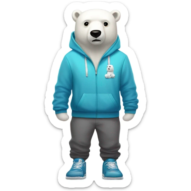 A polar bear wearing a hoodie joggers and gym shoes  sticker