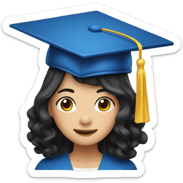asian girl wearing blue graduation cap with long curly black hair sticker