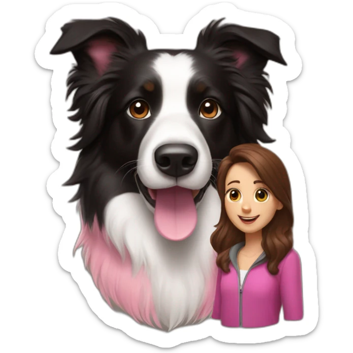 black border collie and woman with long brown hair with pink ends sticker