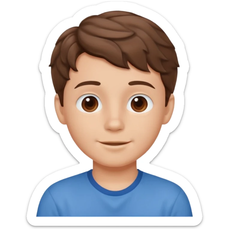 cute boy happy with heart eyes wavy short brown hair blue shirt sticker