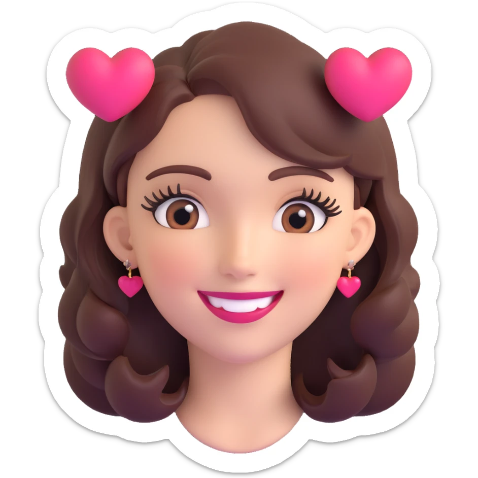 3D emoji of a smiling, feminine face with big eyelashes, no body, colorful and friendly, romantic style, with feminine accessories, motif: heart eyes, transparent background sticker