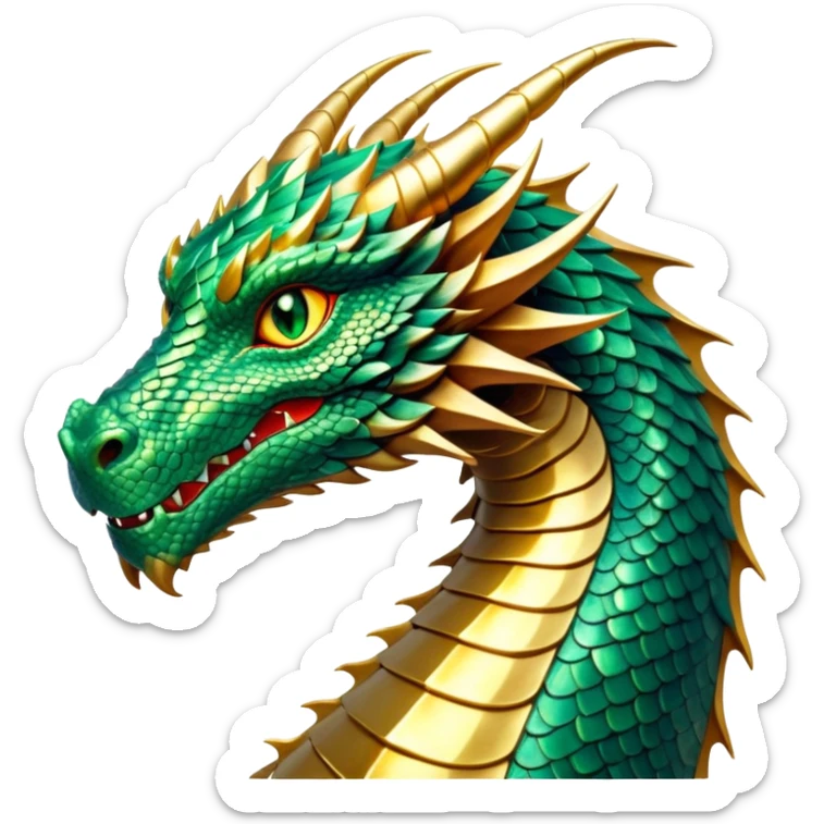 cinematic-noble-dragon-portrait-emoji,-poised-and-majestic,-with-a-sinuous,-elongated-body-covered-in-intricately-detailed,-shimmering-scales-in-hues-of-emerald-and-gold,-and-piercing,-fiery-eyes-that-reflect-ancient-wisdom; sticker
