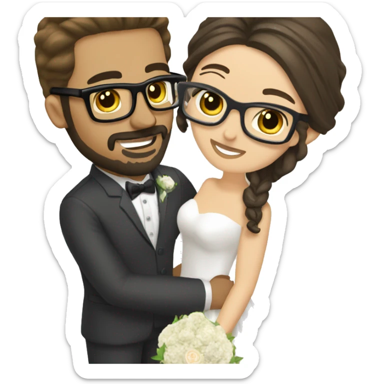 I need a groom with dark brown hair dark brown beard and googles and a blonde bride  sticker