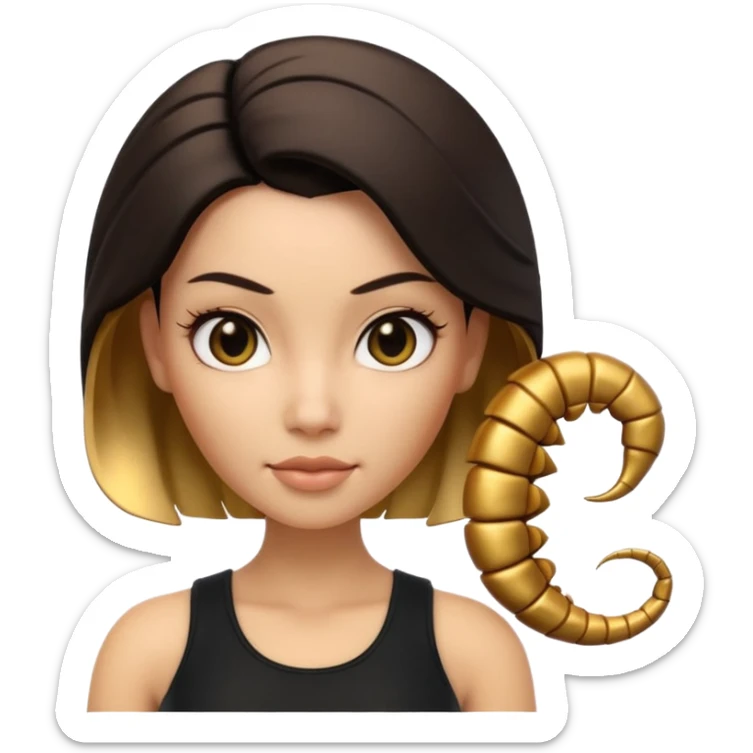 Scorpio zodiac signA 3D cartoon woman with a scorpion-shaped hairstyle, confident expression, smooth skin tone, Memoji-style. sticker